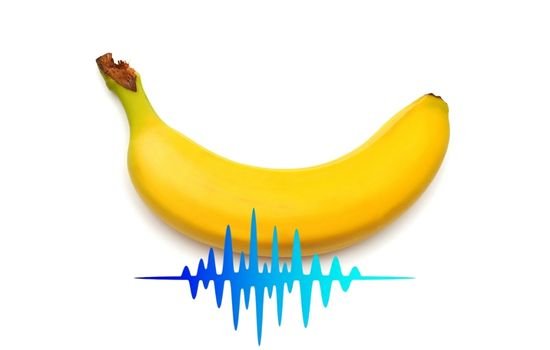 Şok dalga tedavisini temsil eden ses dalgası grafiğiyle birlikte bir muz görseli.